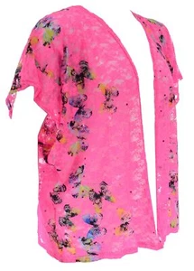 Cardigan donna boho top bolero pizzo stampa farfalla kimono rosa vibrante cardi - Foto 1 di 4