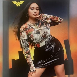 WONDER WOMAN Mesh Top Comic Print Slim Fit PLUS SIZE Tee- FAST SHIPPING - Picture 1 of 10