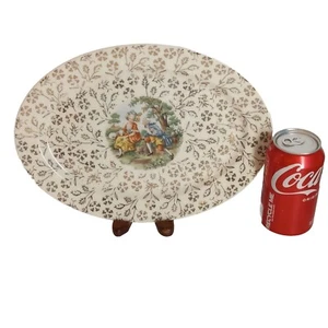 Vtg Atlas China Co. 22K gold design oval platter, 12" x 8.75" Victorian Couple - Picture 1 of 5
