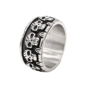 10MM Vintage Skull Head Wedding Band Stainless Steel Skeleton Bone Head Men Ring - Picture 1 of 4