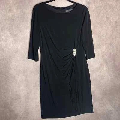 Jessica Howard Womens Dress 10P Black Ruched Ruffle Sheath Lined 3/4 Sleeve NWT - Image 1 of 4