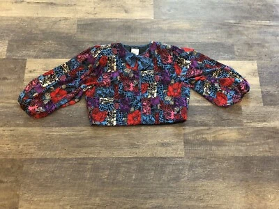 Chaqueta Bolero Vintage Diane Freis Multicolor Estampado Animal Sedoso Con Lazo ~ M/L Foto 1 de 4