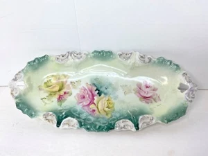 RS Prussia FLORAL 9.5”  Dish GREEN ACCENT, Vintage - Picture 1 of 12