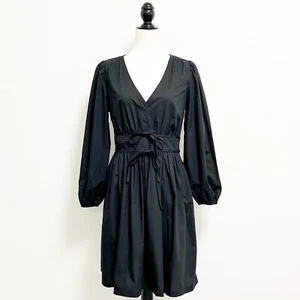 J Crew Black V Neck Long Puff Sleeve Pleated Bows Gretchen Dress 4T 4 Tall NWT - Picture 1 of 10