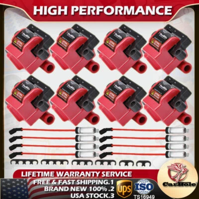 8 Square Ignition Coil W/ Spark Wire Set For GMC CHEVY 5.3L 6.0L 8.1L D581 UF271 - Image 1 of 4