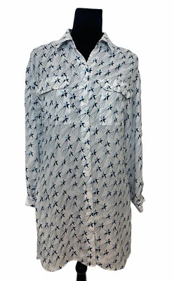 BeBe Size S White/Blue Star Theme Hi-Low Tunic Mini Shirt Dress - Image 1 of 4