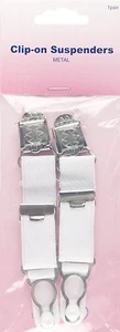 Hemline Clip-on Suspenders White (1pair) - Adjustable Belt Straps - Picture 1 of 1