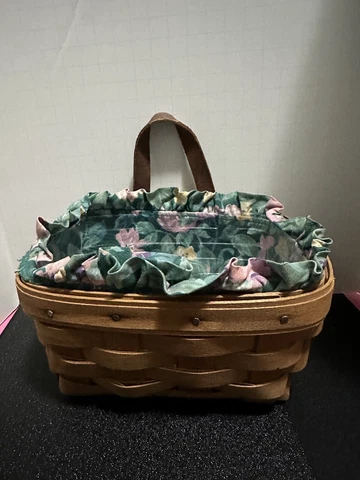 Longaberger 1996 Hanging Basket Leather Handle, Fabric Liner, Plastic Protector Cover