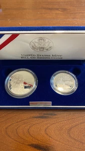 1993 Bill of Rights Commemorative Coins Proof Set, Silver Dollar and Half Dollar - Picture 1 of 4