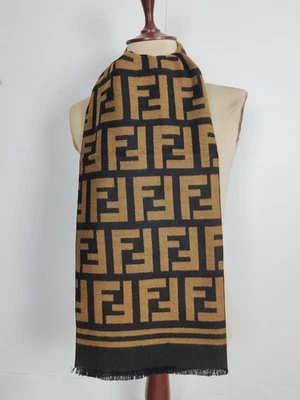 FENDI genuino vintage negro/marrón lana abrigo chal invierno bufanda bufandas Foto 1 de 4