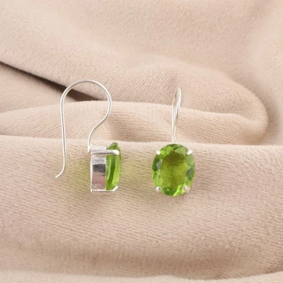 Oval Peridot Channel Set Daughters Day Wife Dangle New Earrings Sterling Silver - Image 1 of 4