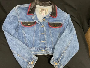 CHAQUETA DENIM E IMITACIÓN CUERO JOUJOU VINTAGE AÑOS 90/recortada, talla MEDIANA - Imagen 1 de 19