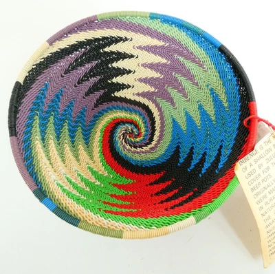 African Zulu Imbenge Teléfono Cable Tejido Cesta Tazón Arco Iris Remolino 6 pulgadas De Colección Foto 1 de 4
