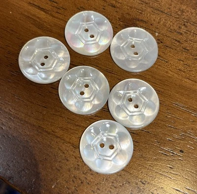 Vintage 1930 Lot Of 6 Carved Real White Mother of Pearl Buttons 3/4inch - Image 1 of 4