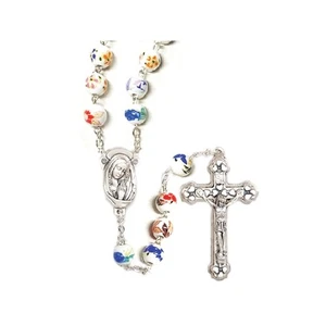 8mm Ceramic Flower beads  - Deluxe Silver Oxidized Crucifix - Rosary - Picture 1 of 1