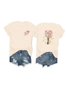 Sunflower Graphic Shirt for Women Cute Flower Short Sleeve Small Apricot - Picture 1 of 6
