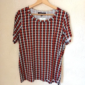 Jones New York Women's Black Red White Plaid Print T Shirt Top XL - Picture 1 of 6
