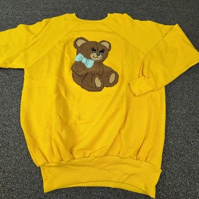VINTAGE Pannill Sweatshirt Womens XL Raglan Teddy Bear Bow Chenille Made USA 80s - Image 1 of 4