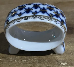 LOMONOSOV Cobalt Blue Net 22K Gold Trim Pattern Napkin Ring Holder - Picture 1 of 8