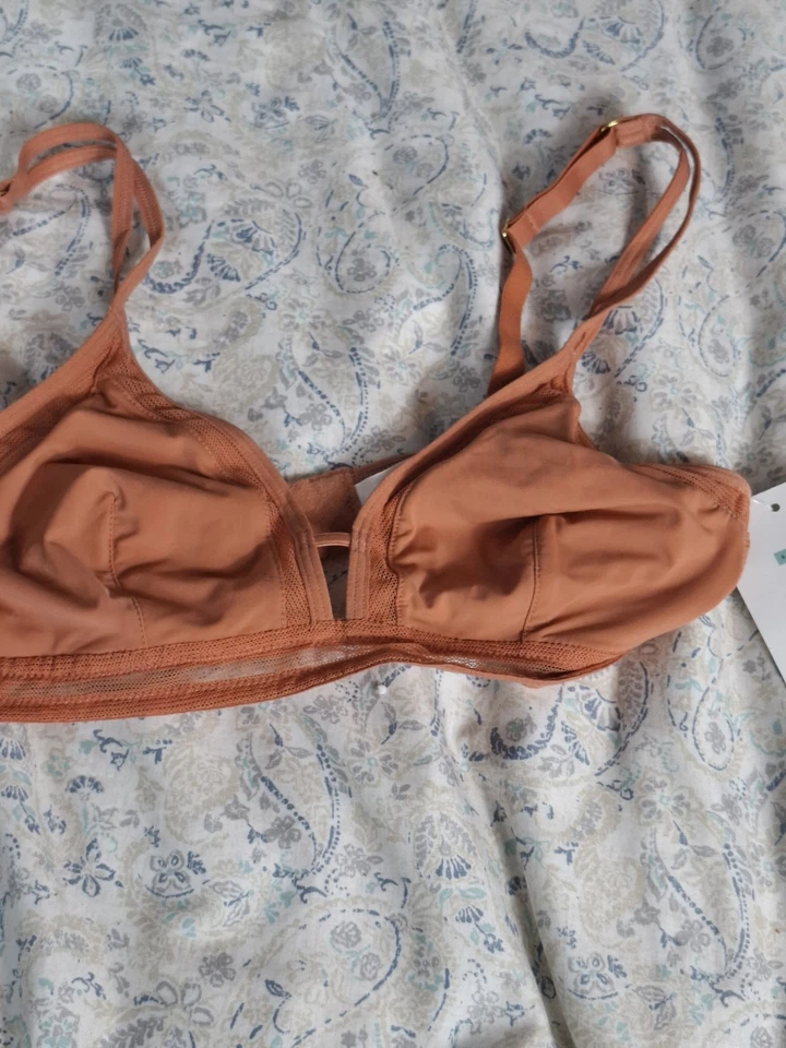 All.You. LIVELY Women Mesh Trim Bralette Terracotta Orange Brown Size M Wireless