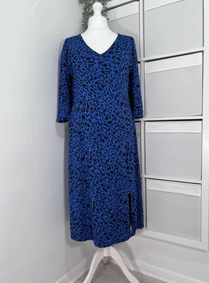 Wallis Midi Maxi Jersey Knit Dress Size 18 Blue Animal Print Work Office Career - Image 1 of 4