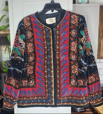 Chaqueta De Colección Años 80 Colorido Terciopelo Saxton Hall Japón Mujer Bohemia Largo Foto 1 de 4