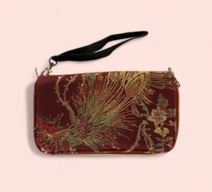 Peacock Sequins Embroidery Design Accordian Full Zip Wristlet Women's Wallet - Bild 1 von 6