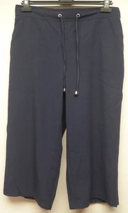 Paypaya Classic 14 Navy Cropped Trousers Elasticated Waist Tie Front Pockets - Picture 1 of 9