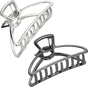 Hair Clips, Metal Hair Claw Barrette Clamp Jaw for Women (2, Black+ Silver) - Picture 1 of 12