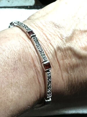 Vintage Sterling Silver Marcasite & Garnet/Ruby Bracelet - Image 1 of 4