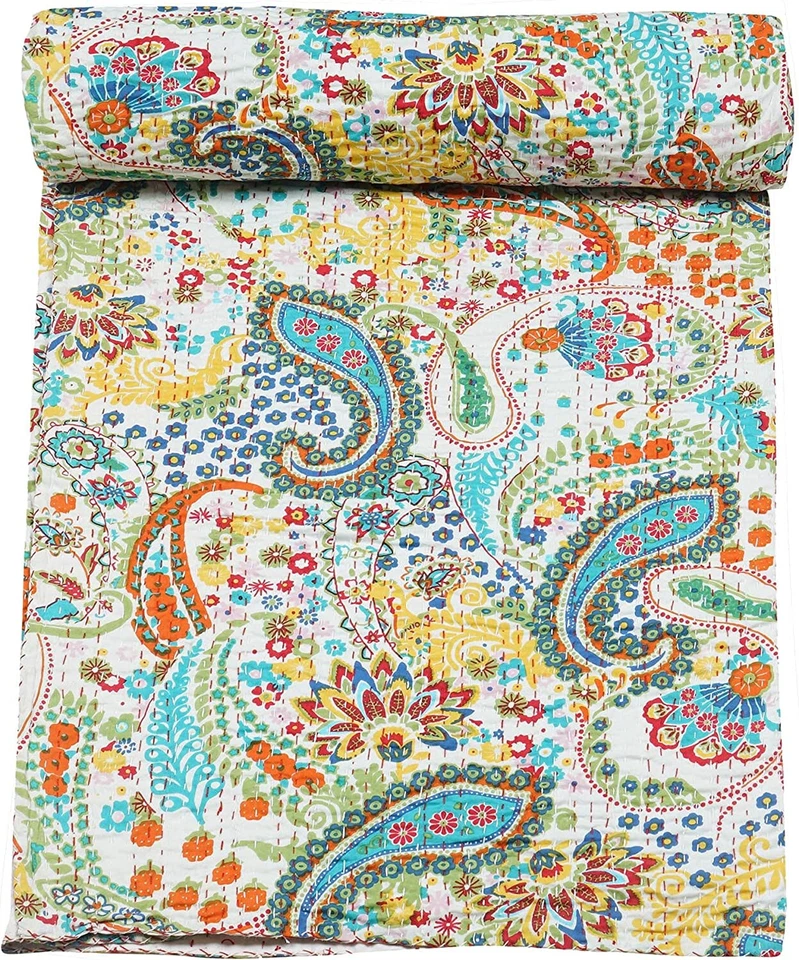 Edredón Kantha de algodón tejido a mano con estampado de cachemira, Village Gudri, colcha, manta Foto 1 de 1