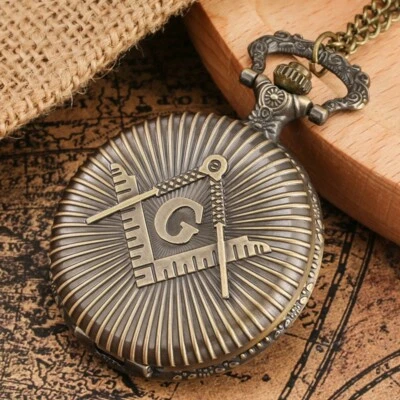 Vintage Masonic Freemason Men Women Quartz Analog Pocket Watch Chain Full Hunter - Image 1 of 4