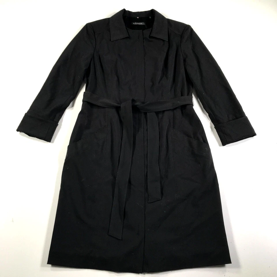 Elie Tahari Trench Coat Womens 6 Black Lightweight Smooth Belted - Image 1 of 4