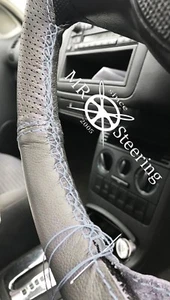 FITS VW CORRADO 1988-1995 GREY TWO TONE LEATHER STEERING WHEEL COVER GREY STITCH - Picture 1 of 5