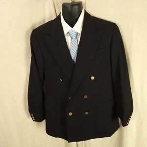 Loro Piana Double Breasted Blazer Gold Buttons Splendido 110's Black Size 40R - Picture 1 of 12