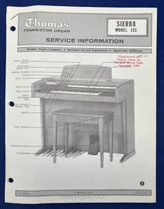 Original Thomas Organ Service Manual / Sierra 135 -- #2 - Picture 1 of 1