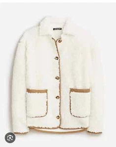 175 $ J.Crew Faux Sherpa Barn Plüschjacke elfenbein/beige Besatz Größe S neu mit Etikett - Bild 1 von 1