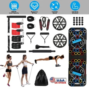 Push Up Board with Resistance Bands Home Gym Exercise Fitness Workout Equipment - Picture 1 of 17