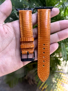 Correa de reloj de cuero genuino naranja lagarto para hombre correa de reloj Apple - Imagen 1 de 4