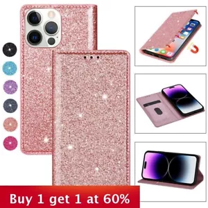 Glitter Leather Wallet Phone Case Cover For iPhone 16 15 14 13 12 11 8 7 XR XS - Picture 1 of 11