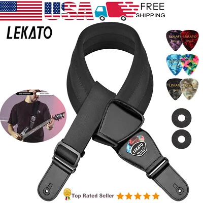 Correa de guitarra LEKATO guitarras eléctricas y cinturón de bajo de 3" de ancho suave acolchado al hombro Foto 1 de 4