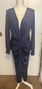 NWT Blueish Purple Boohoo deep v neck dress, US size 8 - Picture 1 of 4