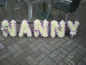 Nanny Artificial Silk Funeral Flower Any 5 Letter Wreath Memorial Name Tribute - Picture 1 of 10