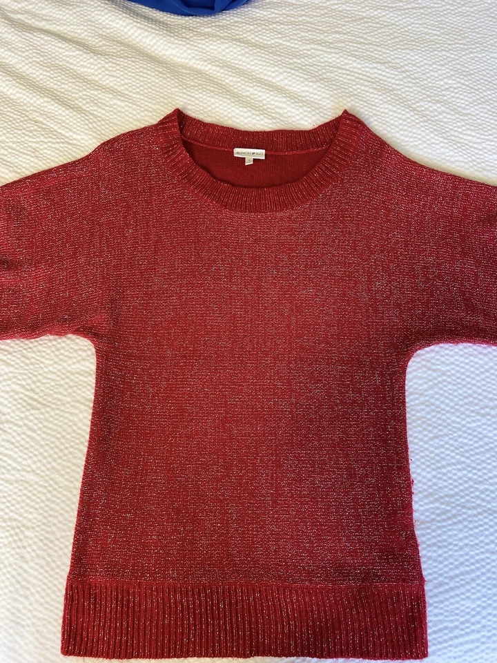 Moda Bug Rojo Cuello Redondo Manga Corta Brillo Suéter Mujer Talla S Foto 1 de 4