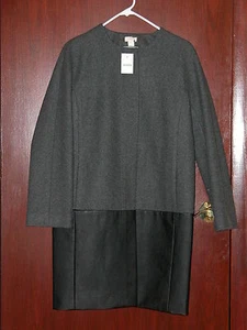 J Crew Factory collarless dress coat leather panel, size 4,item B5349 gray black - Picture 1 of 3