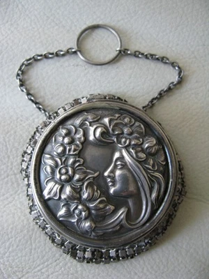 Monedero antiguo Chatelaine Art Nouveau mujer alemán cadena correo malla Foto 1 de 4