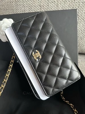 NEW w/ Receipt CHANEL REV Black GHW Caviar Quilted CC Turn Lock Wallet On Chain - Image 1 of 4