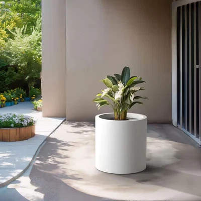 Lightweight 16 In. W. X 16 In. Crisp White Extra Large Tall round Concrete Plant - Image 1 of 4