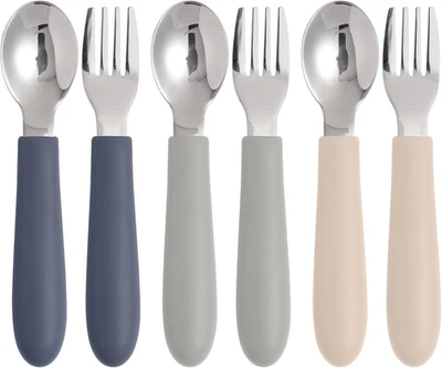 Pacote com 6 utensílios infantis, conjunto de talheres infantis com alça de silicone, seguro para crianças - Imagem 1 de 4