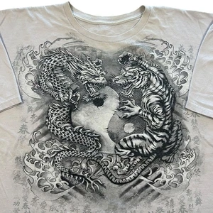 y2k Crazy Yin Yang Tiger & Dragon Graphic Shirt Size 3XL Grunge Skater Surfer - Picture 1 of 8
